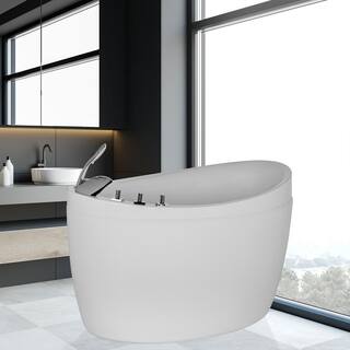 Empava 59 in. Acrylic Flatbottom Non-Whirlpool Oval Deep Soaking Freestanding Bathtub in White with Faucet EMP-59FT002