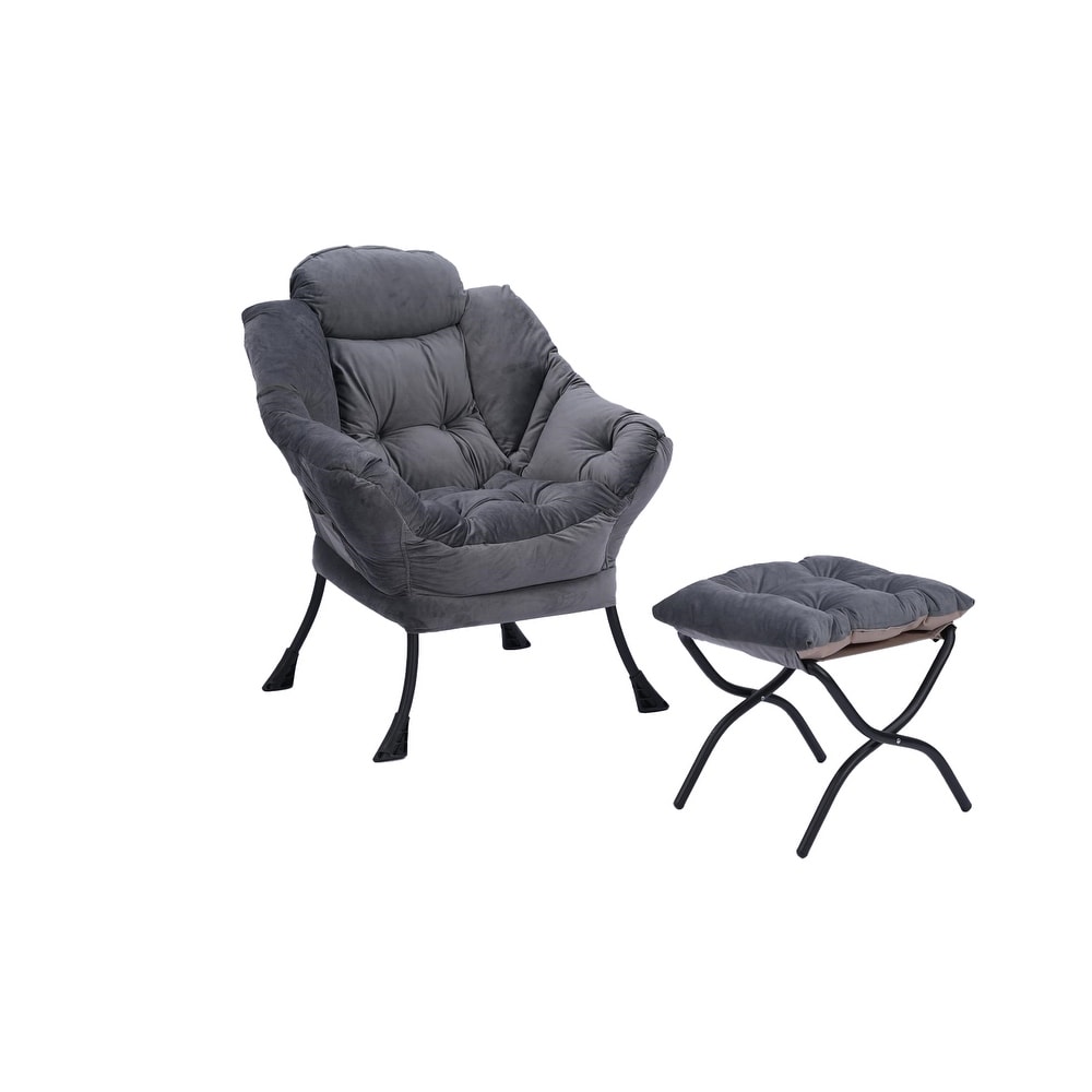 Living Room Chairs Modern Cotton Fabric Lazy Chair Single Steel Frame Leisure Sofa Chair with Armrests and A Side Pocket