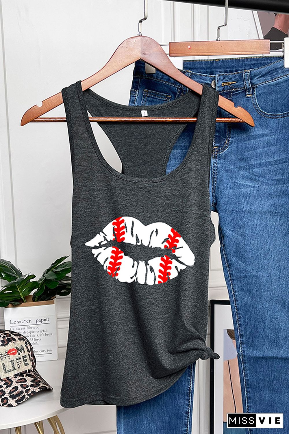 Kiss Lip Baseball Sleeveless Tank Top Wholesale