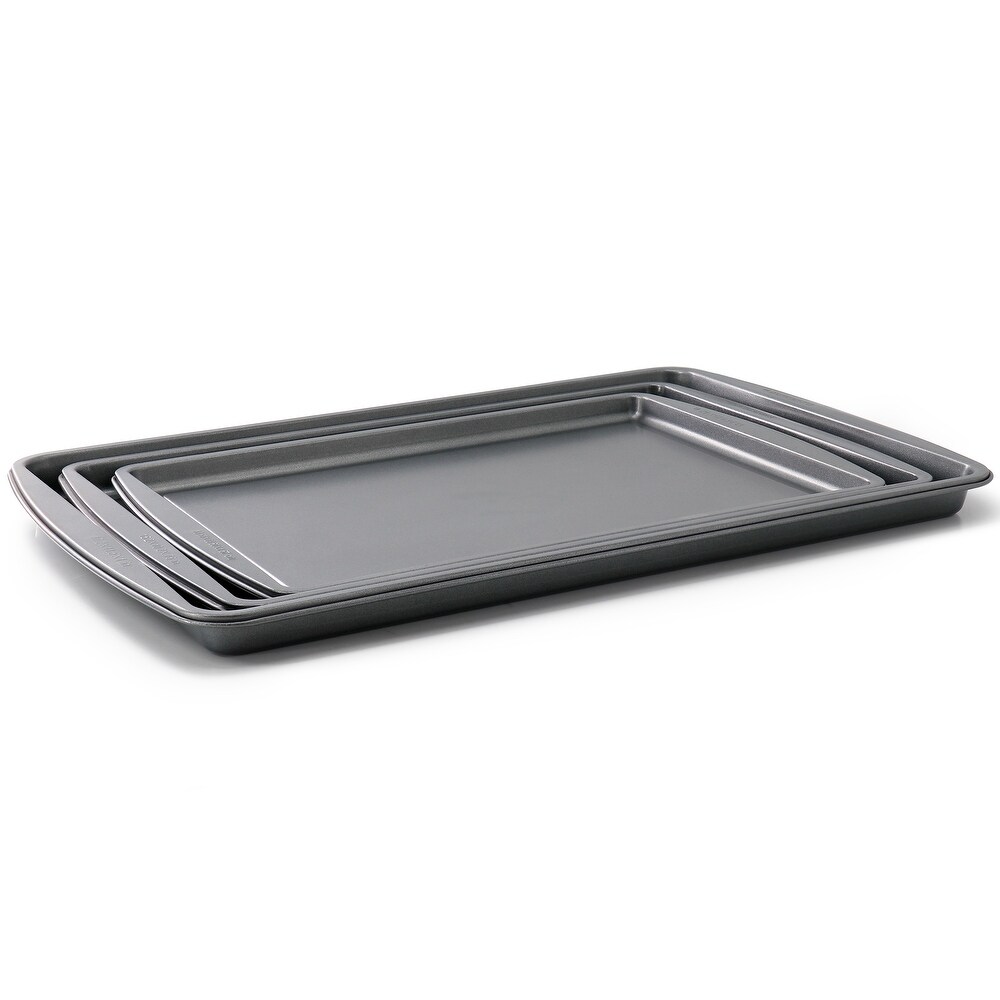 Simply Essential 3 Piece Nonstick Carbon Steel Baking Sheet Pan Set in Gray