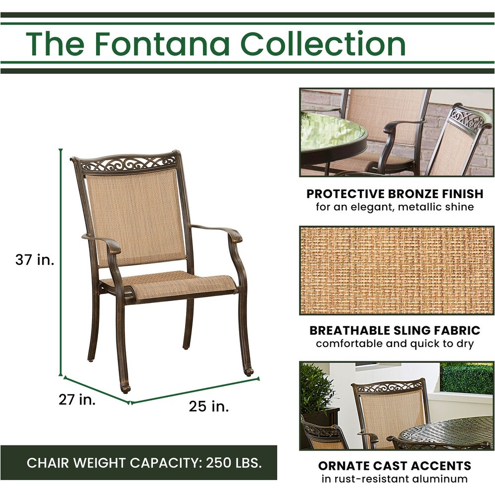 Hanover Fontana 9 Piece Outdoor Dining Set with 8 Sling Dining Chairs and 95 in. x 60 in. Oval Cast Top Dining Table