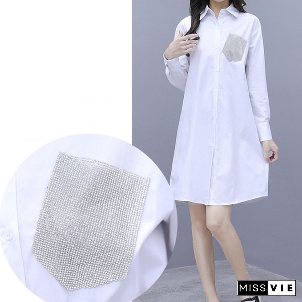 White Shirts Long Sleeve Dress Set Turn Down Collar Blouse + Irregular Skirt Women Fashion Outfits Office 2 Piece Set