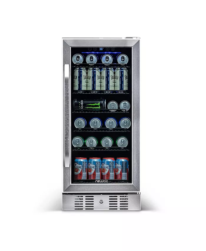 Newair 15 Built-in 96 Can Beverage Fridge in Stainless Steel with Precision Temperature Controls and Adjustable Shelves