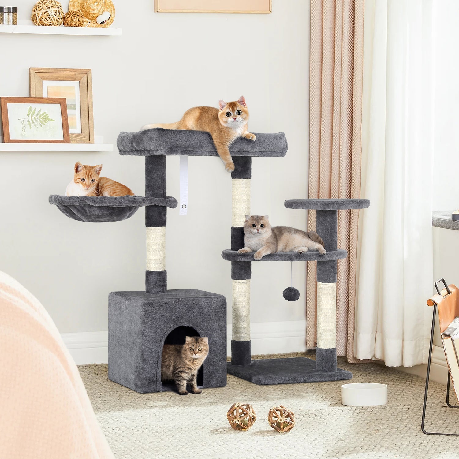 BestPet 33in Cat Tree Cat Tower with Scratching Posts for Indoor Cats,Multi-Level Cat Furniture Activity Center Stand House Cat Condo with Hammock Perch and Kitten Toys Pet Play House,Dark Gray