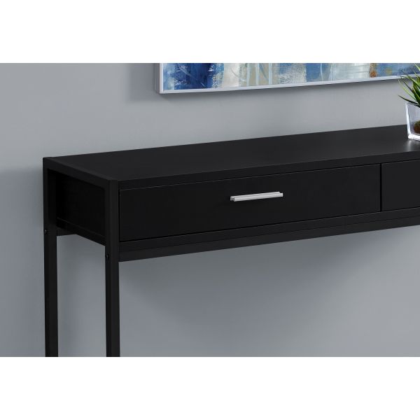 Accent Table， Console， Entryway， Narrow， Sofa， Storage Drawer， Living Room， Bedroom， Black Laminate， Black Metal， Contemporary， Modern