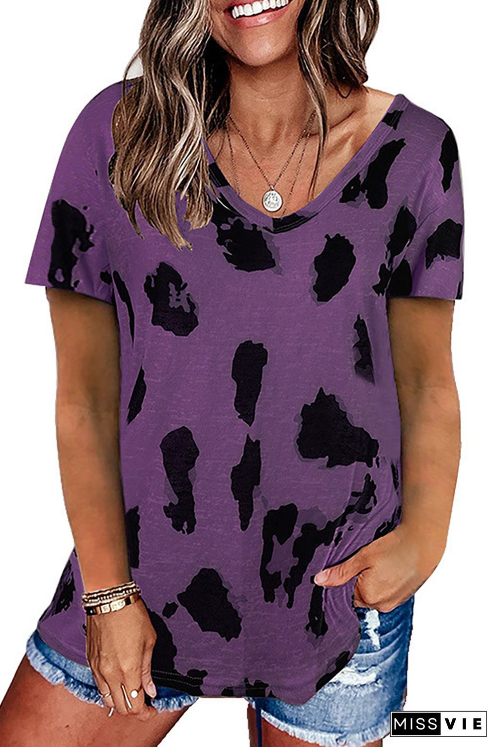 Leopard Printed Casual Loose Short Sleeve T-shirt