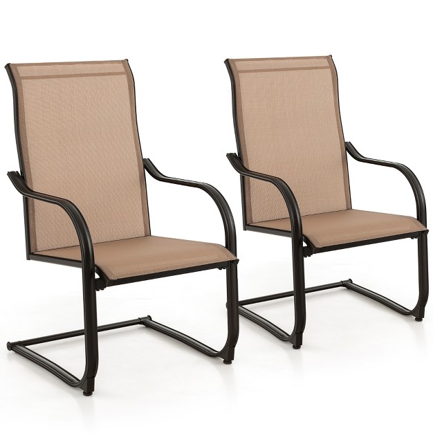 Costway 2pcs C spring Motion Patio Dining Chairs All Weather Heavy Duty Outdoor Brown