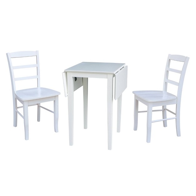 Small Dual Drop Leaf Dining Table With 2 Madrid Ladderback Chairs White International Concepts