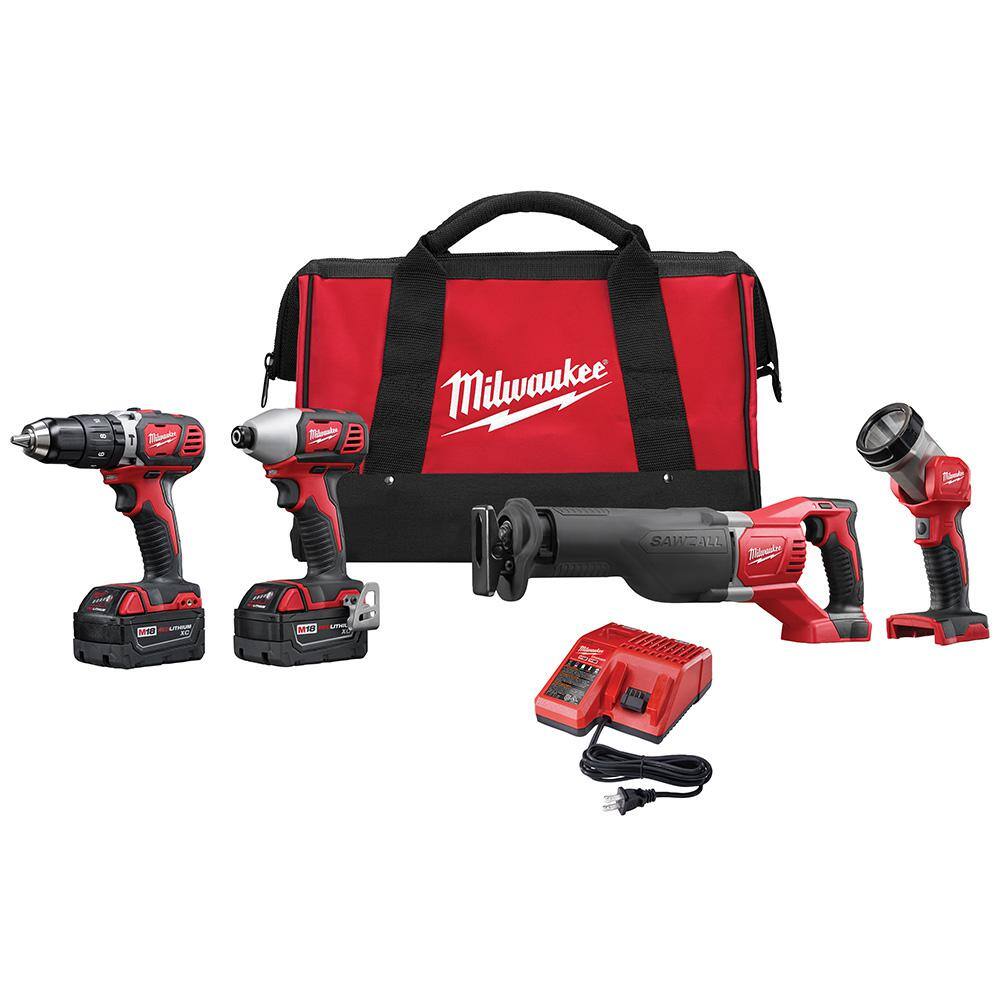 MW M18 18V Lithium-Ion Cordless Combo Tool Kit with Two 3.0Ah Batteries 1-Charger 1-Tool Bag (4-Tool) 2696-24