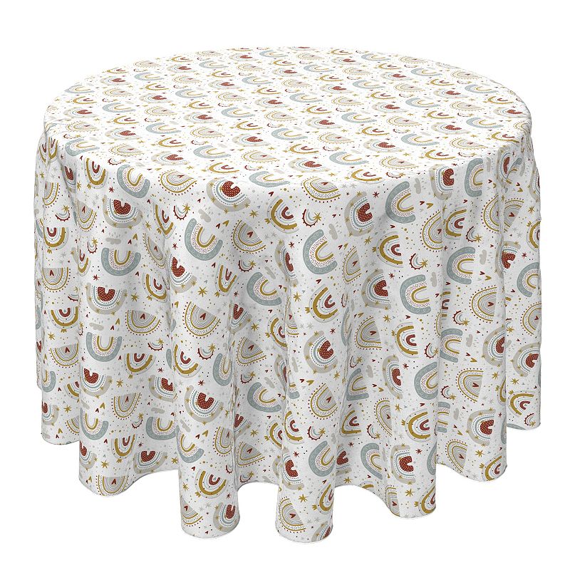 Round Tablecloth， 100% Cotton， 60 Round， Magic Rainbows