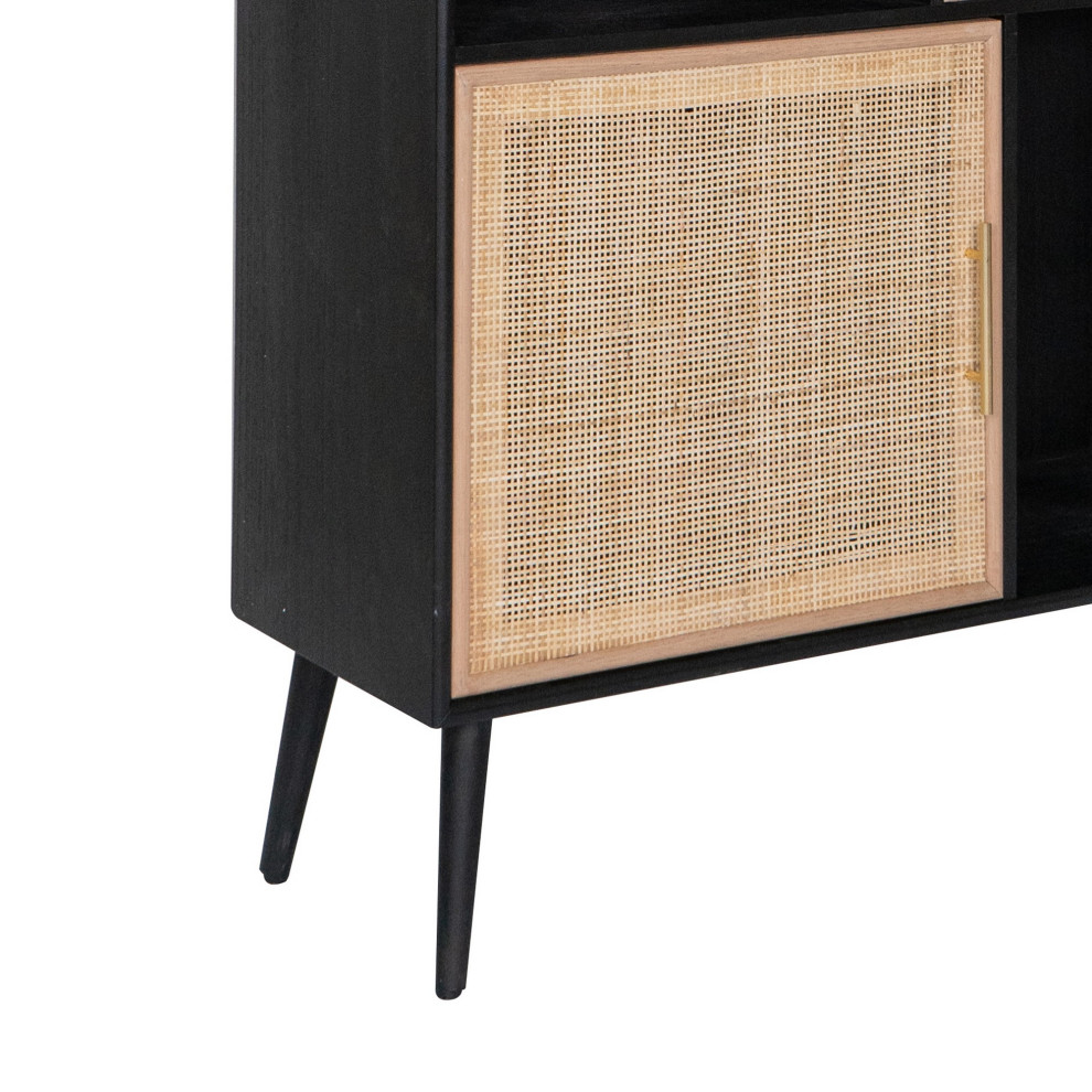 Benzara BM285151 Bookcase  6 Unique Shelves  4 Rattan Drawers  Black  Brown   Midcentury   Bookcases   by Uber Bazaar  Houzz