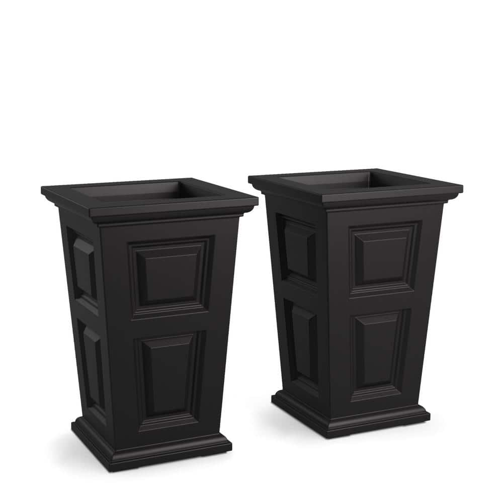 Mayne Wyndham 24 in. Tall Self-Watering Black Polyethylene Planter (2-Pack) 7829-B