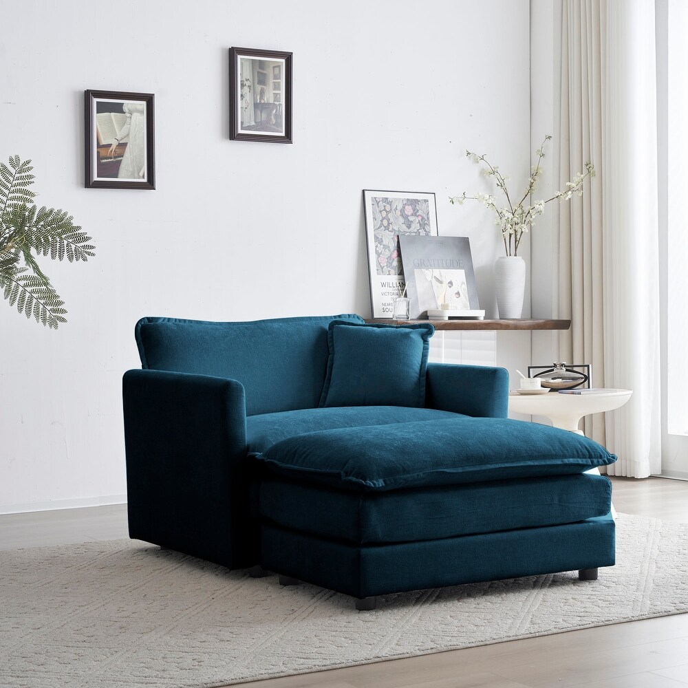 Modern Chenille Single Sofa Chair with Ottoman