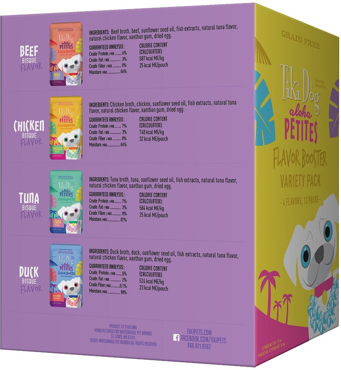 Tiki Dog Aloha Petites Flavor Booster Variety Pack Dog Food Topper， 1.5-oz pouch， case of 12