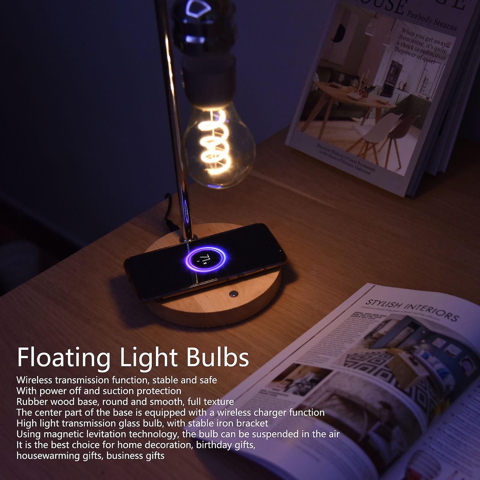 Magnetic Levitating Floating Led Light Bulbs With Wooden Base - Wireless Charging， Stable Iron Bracket， Power-off Protection， Explore Scientific Knowl