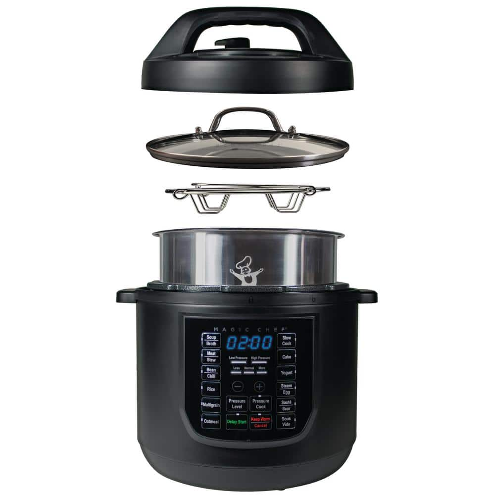 Magic Chef 9-in-1 6 Qt. Matte Black Electric Multi-Cooker with Recipe Book MCSMC6B