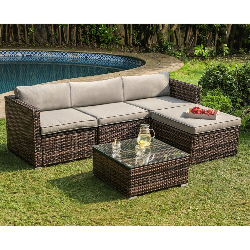 COSIEST Outdoor Patio Brown Wicker Sectional Sofa Set