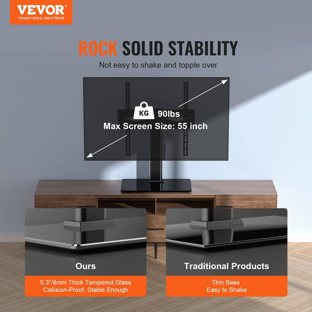 VEVOR TV Stand Mount for 32 to 55 in. TVs Height Adjustable Swivel TV Stand with Tempered Glass Base for Bedroom Living Room LDDSZJGDZXG55I5UNV0