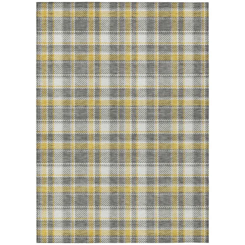 Machine Washable Indoor/ Outdoor Traditional Plaid Chantille Rug