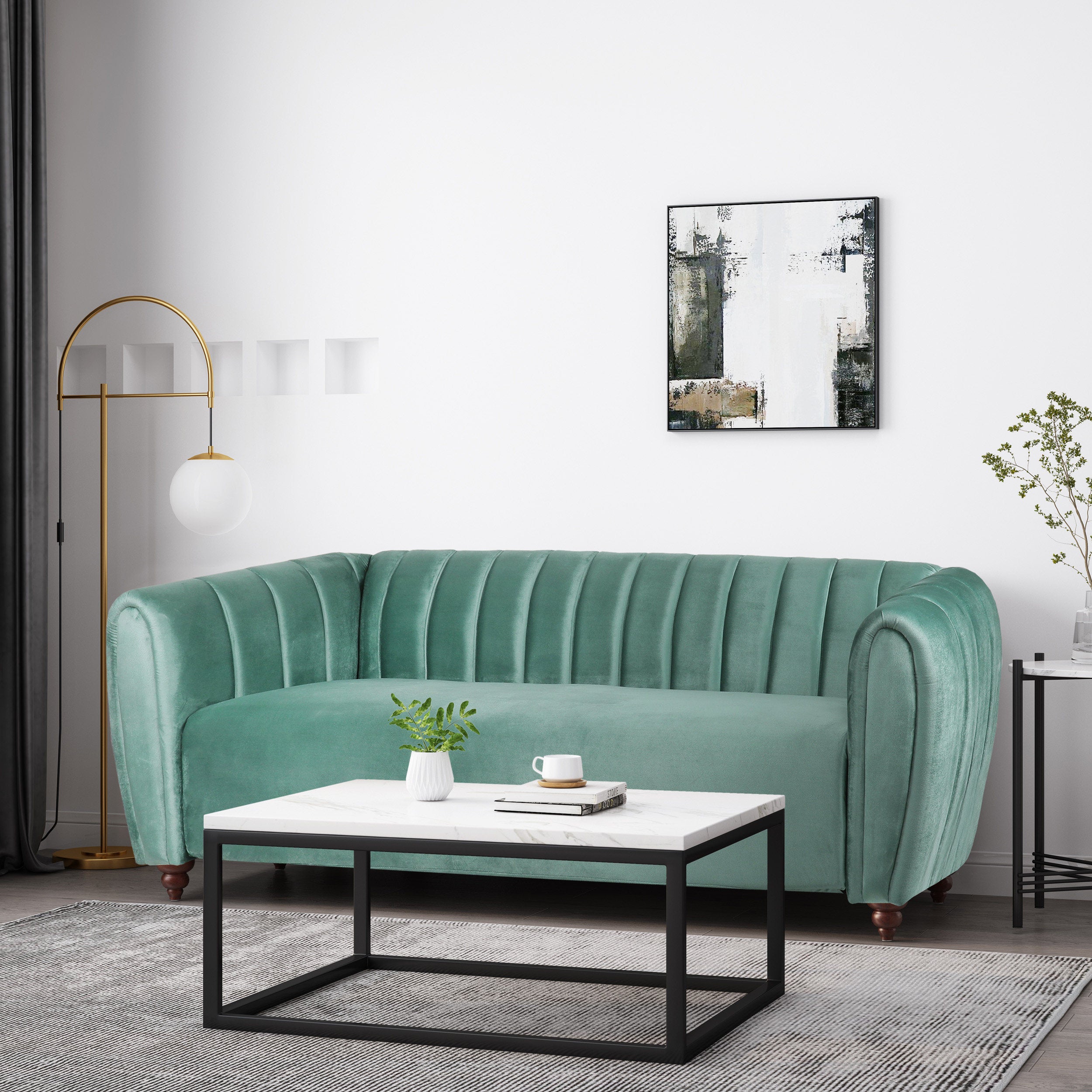 Worden Modern Glam Velvet Channel Stitch 3 Seater Sofa