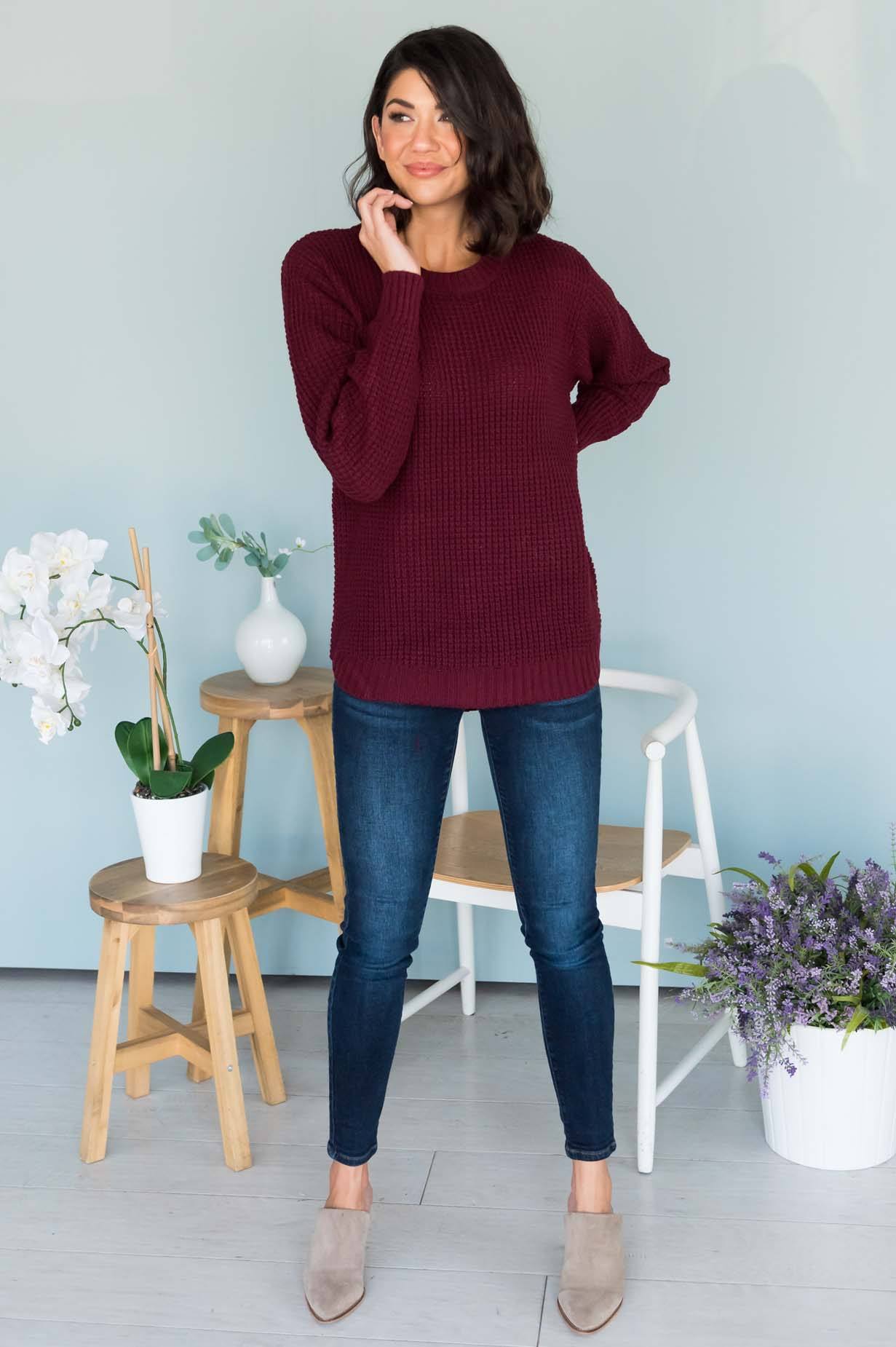 Fall Retreat Rib Stitch Modest Sweater