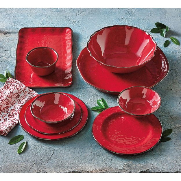 Tagltd 17l In X 10 75w In Veranda Cracked Glaze Solid Wavy Edge Melamine Serving Platter Indoor Outdoor Rectangle Red