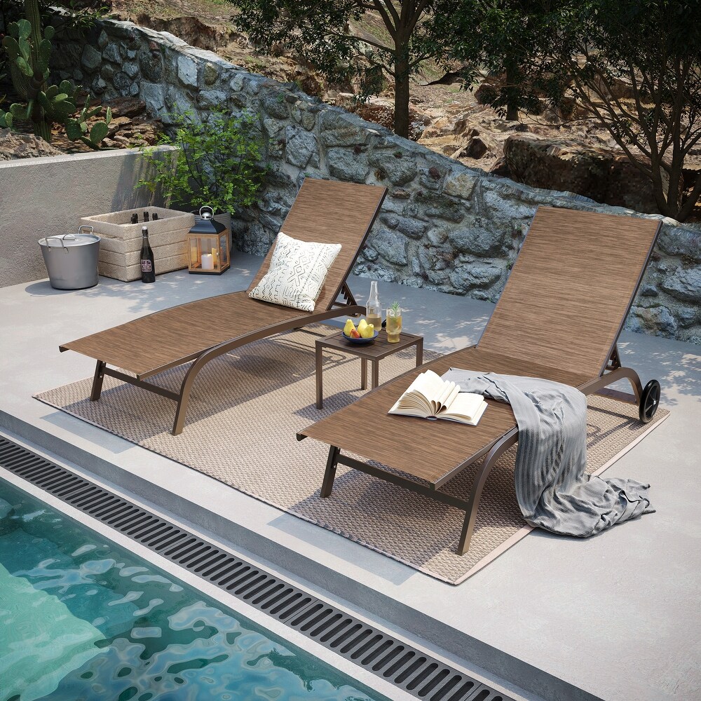 Pellebant Outdoor Patio Chaise Lounge Chairs Set with Table   Set of 3