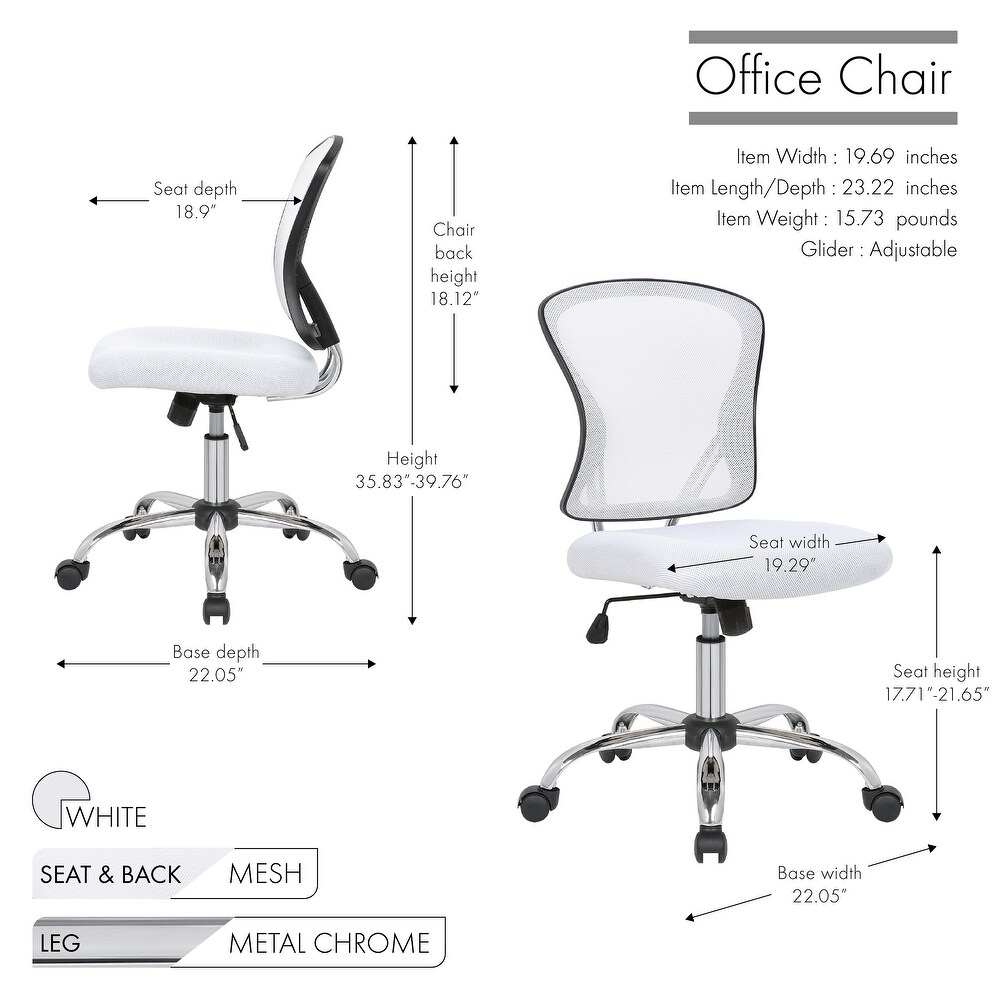 Porthos Home Cody Armless Office Chair  Mesh Back  Adjustable Height