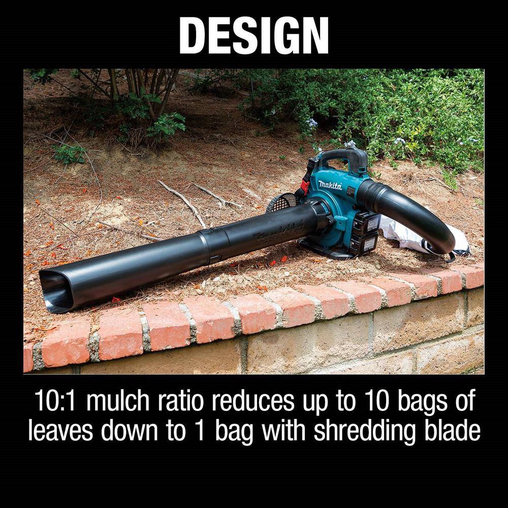 Makita 120 MPH 473 CFM 18V X2 (36V)LXT Brushless Leaf Blower Kit w Vac Attach Kit (5.0 Ah)wbonus 18V LXT Battery 5.0 Ah(2-Pk) XBU04PTV-BL1852