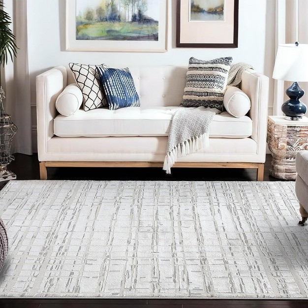 Modern Abstract Plaid Rugs Non slip Jute Backing Beige Rectangular