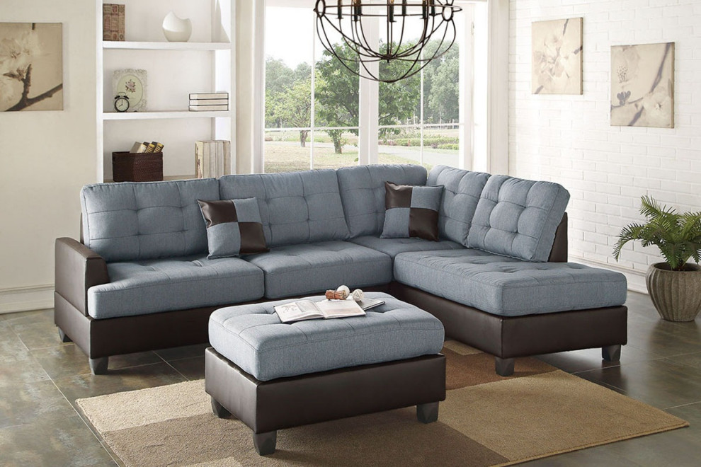 Kazan 3 Piece Contemporary Style Sectional Sofa Set With Matching Ottoman   Contemporary   Sectional Sofas   by Hollywood Decor  Houzz