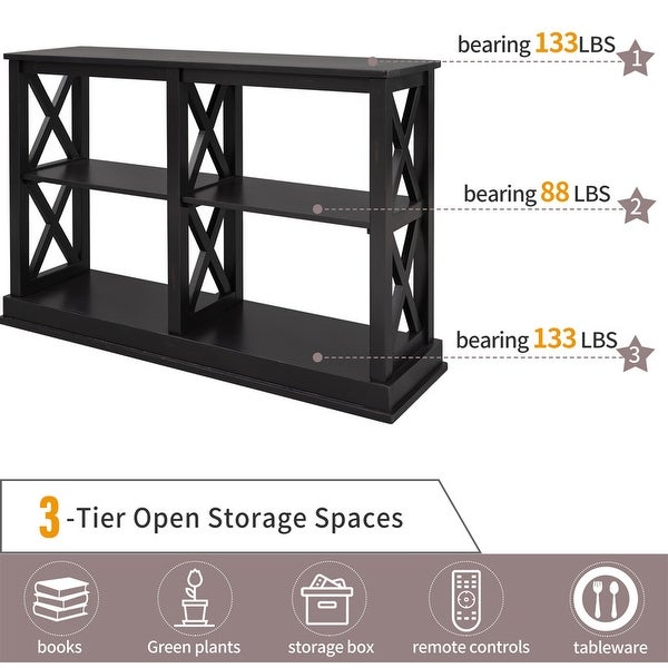 Modern Style Console Table with 3-Tier and Shelves， X Shape Legs