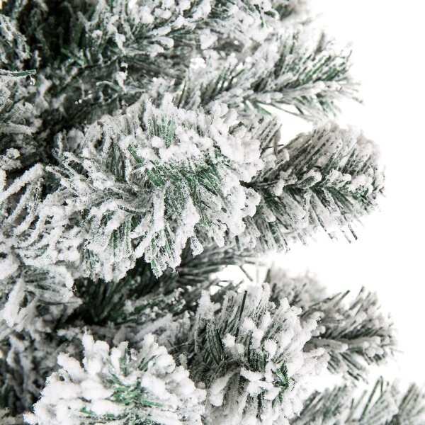 Flocked Pencil Christmas Tree，PreLit Slim Artificial Holiday Decoration，9Ft Lighted Skinny Snowy Appearance w/Base