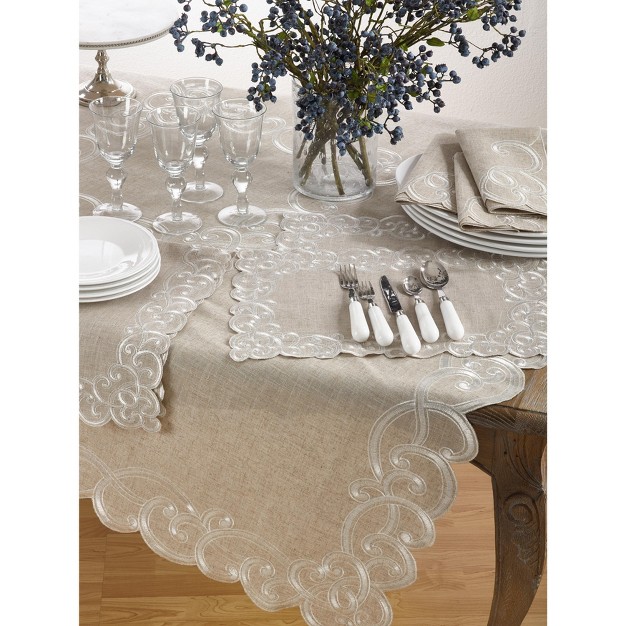 Saro Lifestyle Elegant Tablecloth With Delicate Embroidery 67 quot x104 quot Beige