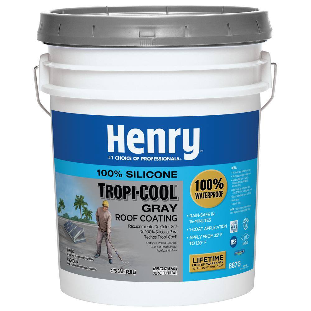 Henry 887G Tropi-Cool 100% Silicone Gray Roof Coating 4.75 gal. HE887G018