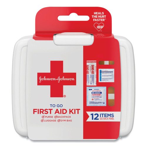 Johnson and Johnson Mini First Aid To Go Kit， 12 Pieces， Plastic Case (8295)