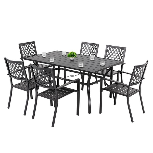 Outdoor 5/7 Piece Dining Set，Iron Finish，Black with Gold Speckles