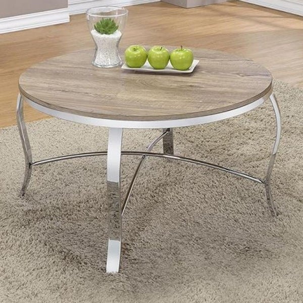 Malai Coffee/End Table Set (3Pc Pk) in Weathered Light Oak and Chrome