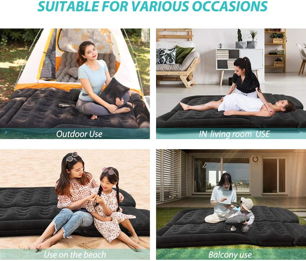 BuyWeek Black Inflatable Car Air Mattress Travel Bed - Thickened Car Camping Bed Sleeping Pad with Waterproof Spring Bed for Camping Travel