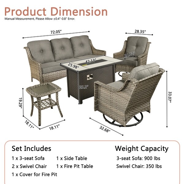 XIZZI Outdoor Rattan Wicker Patio Furniture Conversation Set with Fire Pit Table