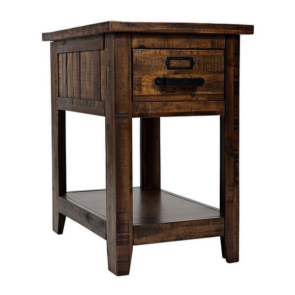 Side Table with 1 Drawer and Plank Style - Rustic Brown - 24 L X 16 W X 25 H