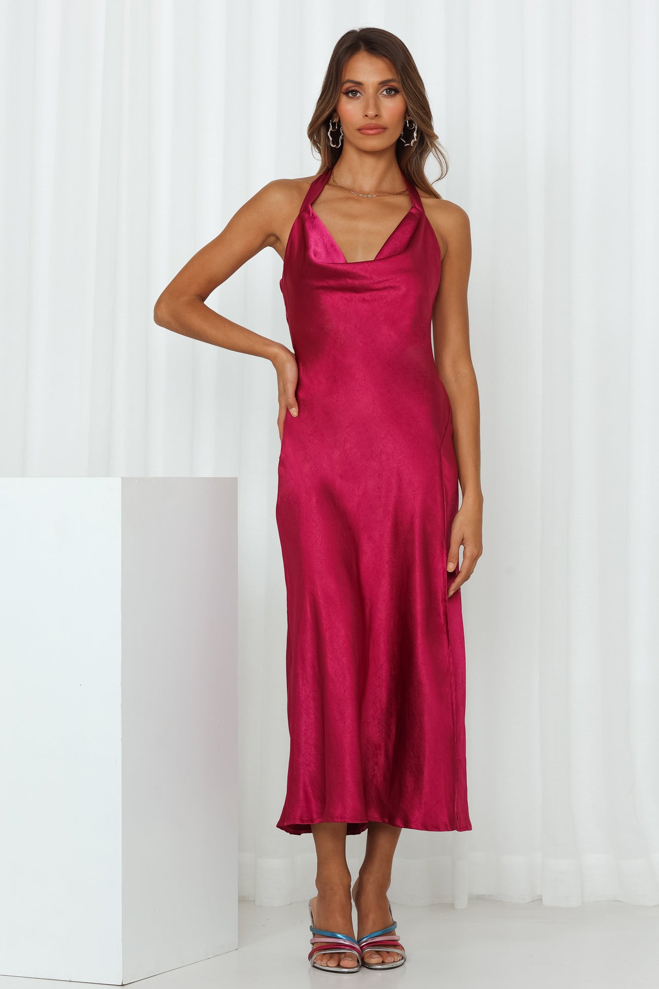 Satin Love Midi Dress Fushsia