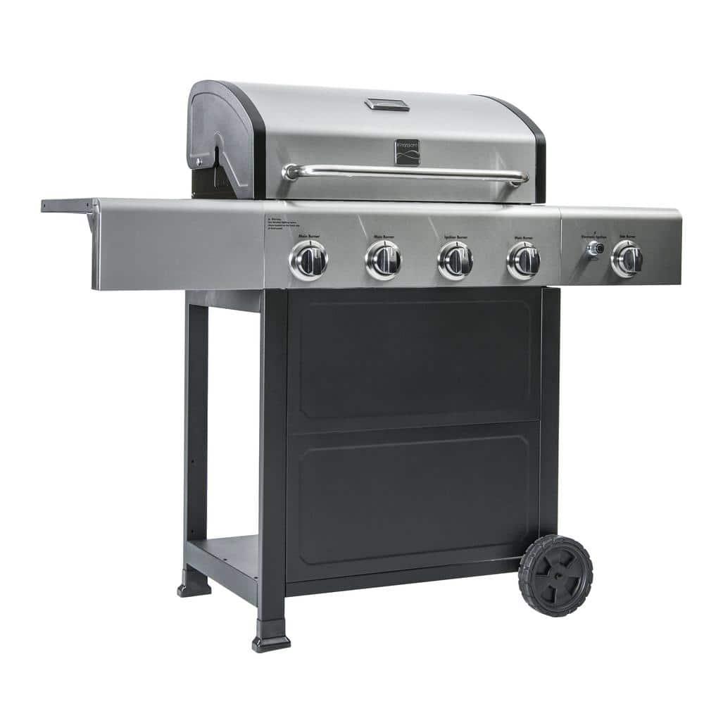 KENMORE Kenmore 4 Burner Open Cart Propane Gas BBQ Grill with Side Burner Stainless Steel and Black