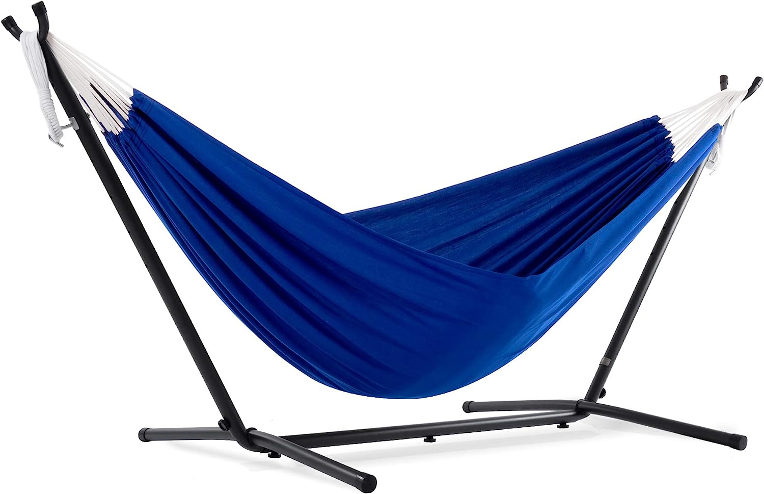 Double Cotton Hammock with Space Saving Steel Stand, Tropical (450 lb Capacity - Premium Carry Bag Included)