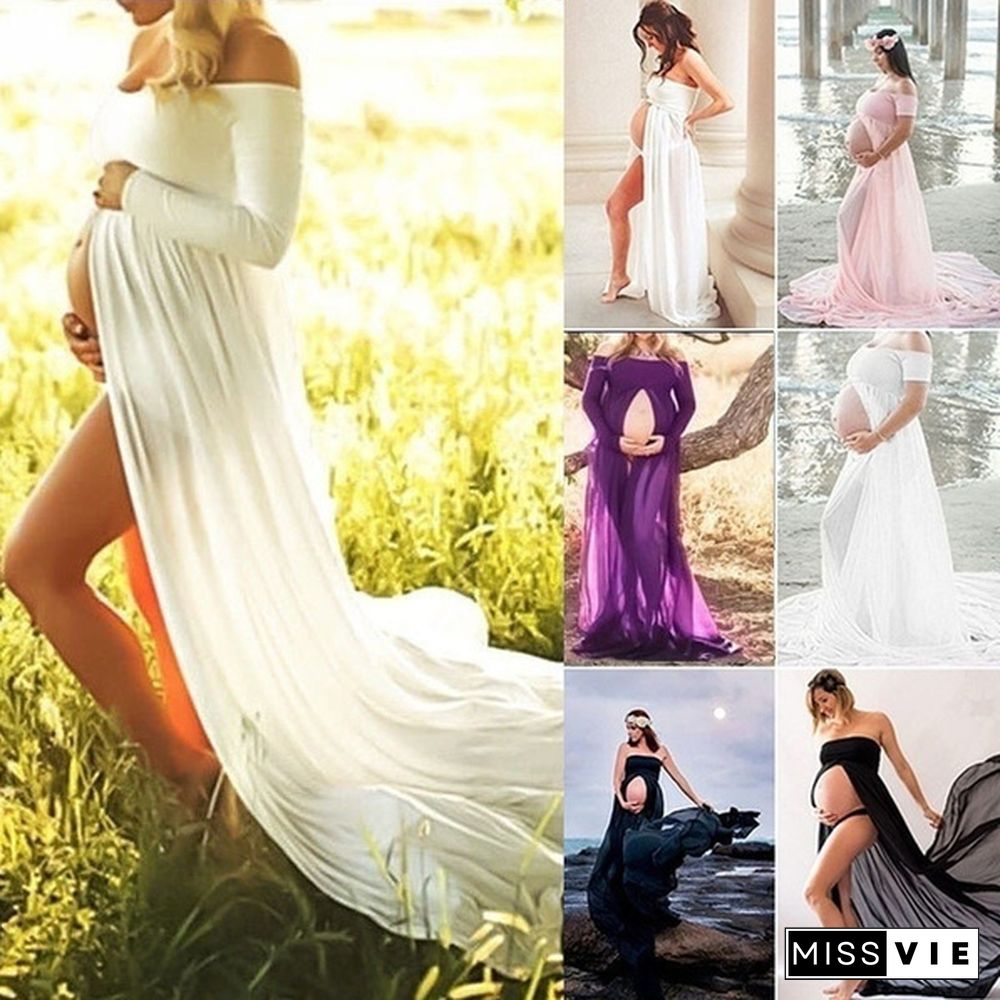 Sexy Women Skirt Chiffon Maternity Photography Props Dress Off Shoulders Women Fashion Dresses