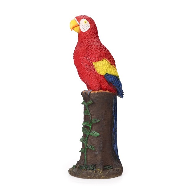 Techko Maid Parrot Red Solar Outdoor Garden Statue Decor With Spotlight