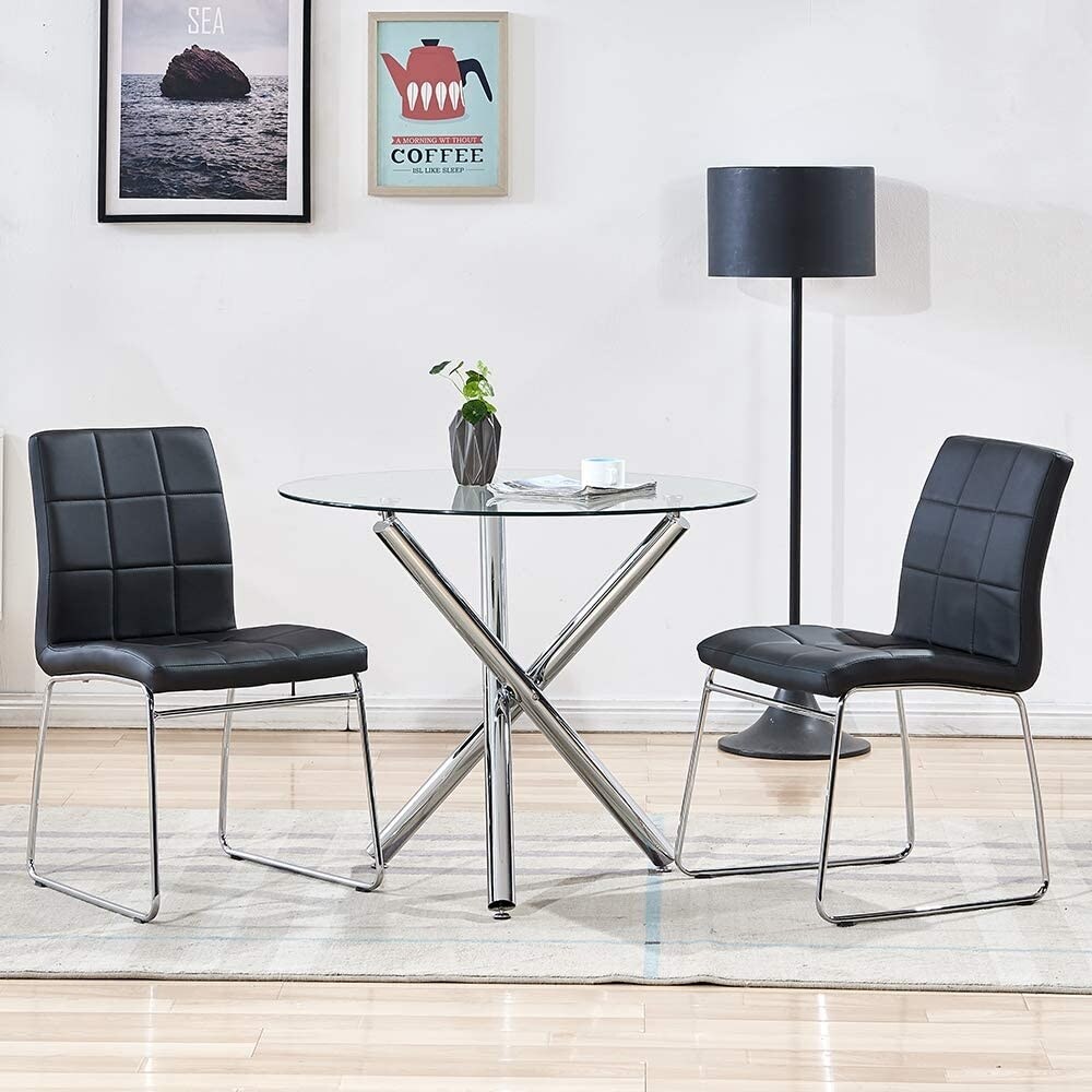 3 Piece Dining Table Set Tempered Glass Table with 2 Chairs