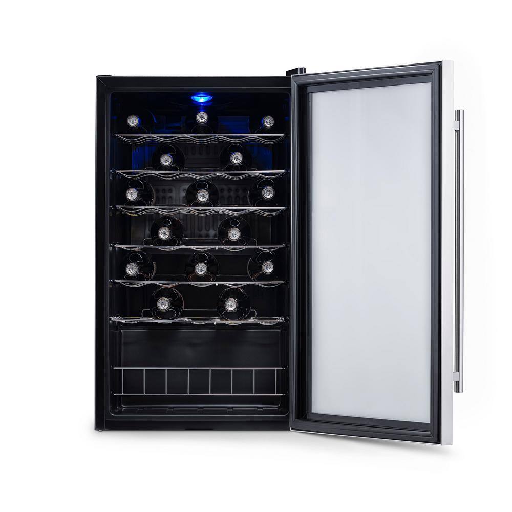 NewAir Single Zone 33-Bottle Freestanding Wine Cooler Fridge with Exterior Digital Thermostat and Chrome Racks Stainless Steel AWC-330E