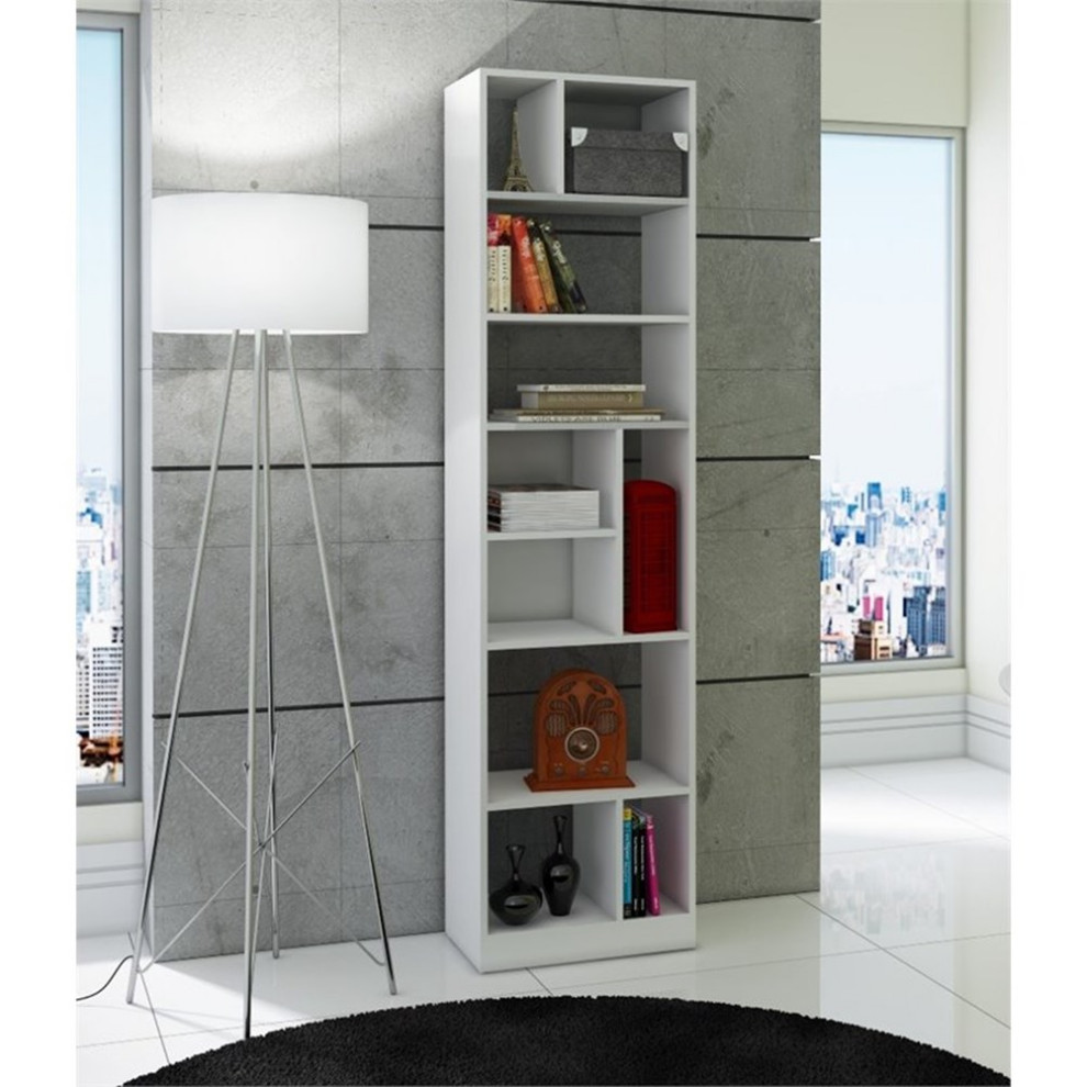 Bowery Hill Rectangular 10 Shelf Modern Wood High Bookcase in White   Transitional   Bookcases   by Homesquare  Houzz