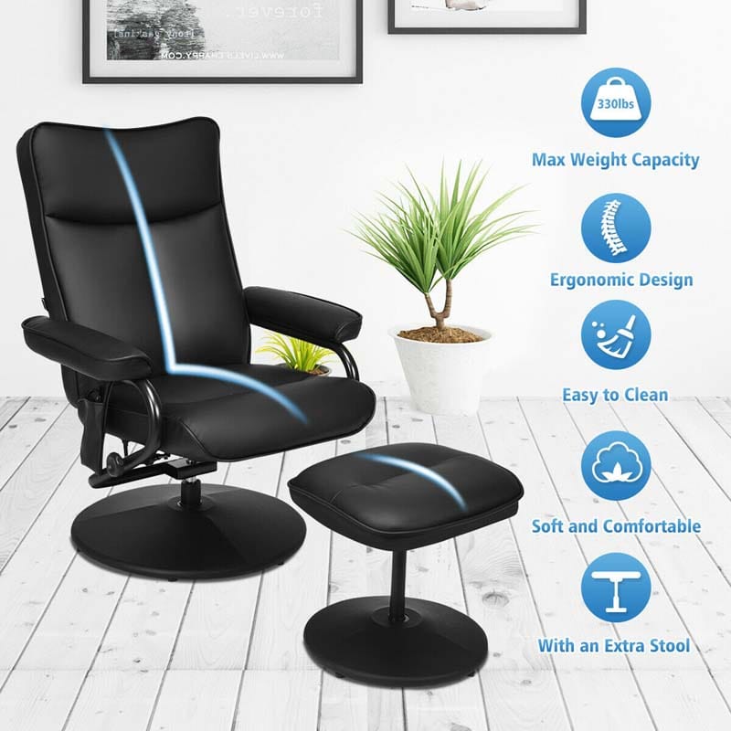 Faux Leather Swivel Electric Massage Recliner with Ottoman & Remote Control